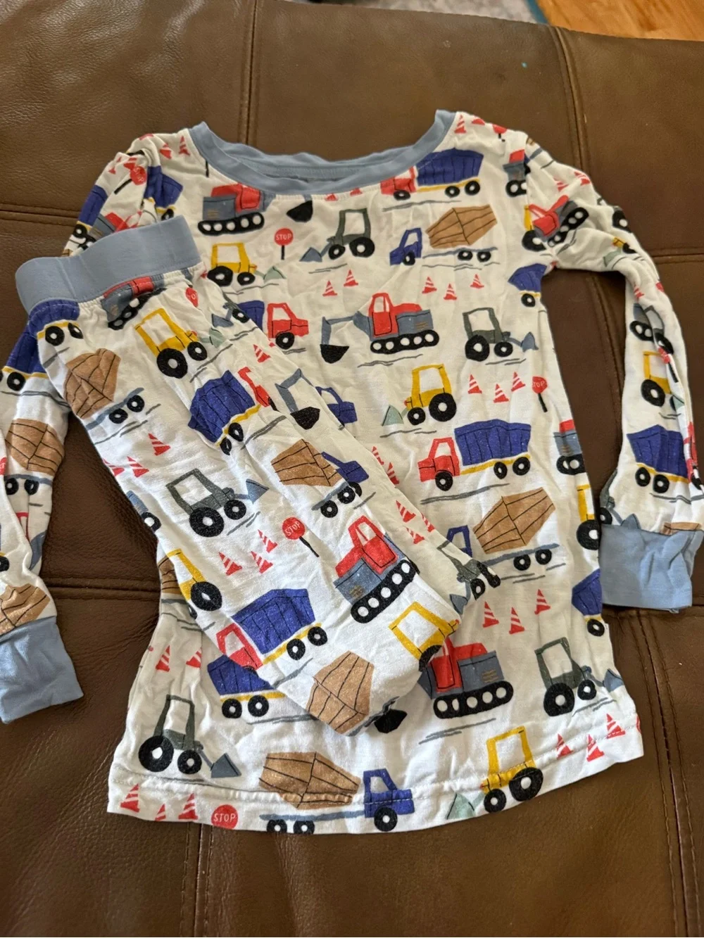 Little Sleepies Construction Trucks Pajama Set in Blue, Red, Yellow, Brown